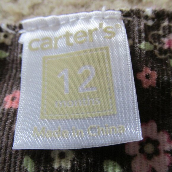 Carters Sleeveless Dress Girls Size 12M Brown Pink Floral Pullover Front Pockets - Picture 3 of 4